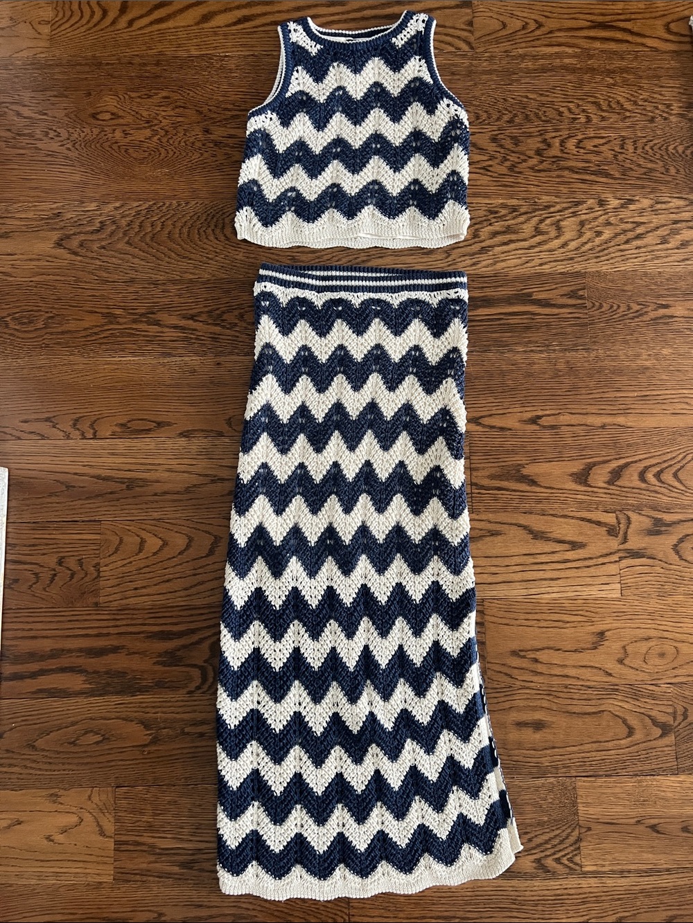 Chevron Navy and Cream Knit Two-Piece Set - O.P.T